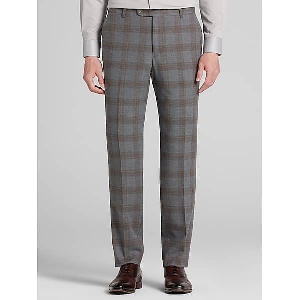 JOE Joseph Abboud Slim Fit Plaid Pants Med Gray Rust Plaid - Size: 32W x 32L