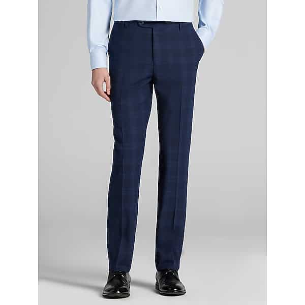 JOE Joseph Abboud Slim Fit Plaid Pants Blue Plaid - Size: 32W x 30L