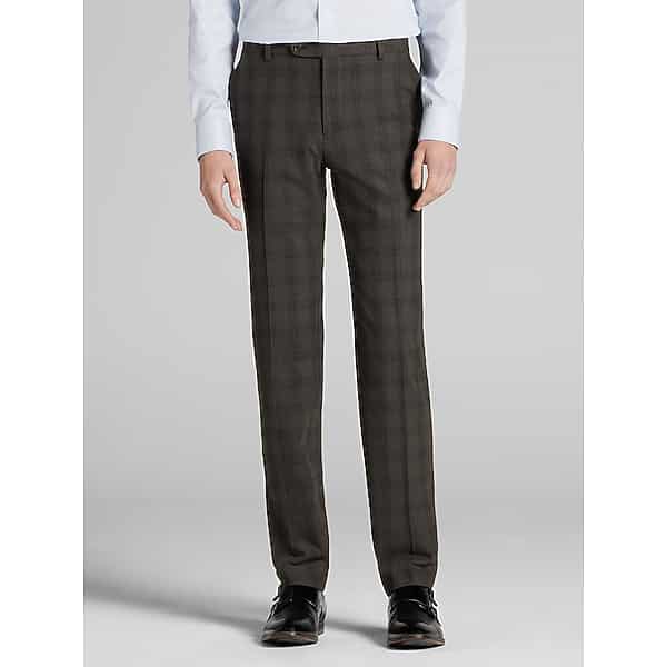 JOE Joseph Abboud Slim Fit Men's Suit Pants Brown Plaid - Size: 36W x 34L