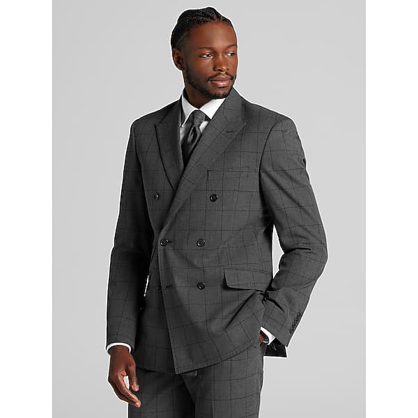 Joseph & Feiss Men's Modern Fit Windowpane Houndstooth Suit Grey Windowpane Houndstooth - Size: 42 Long
