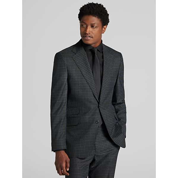 Joseph & Feiss Men's Modern Fit Check Suit Dark Olive Check - Size: 42 Short