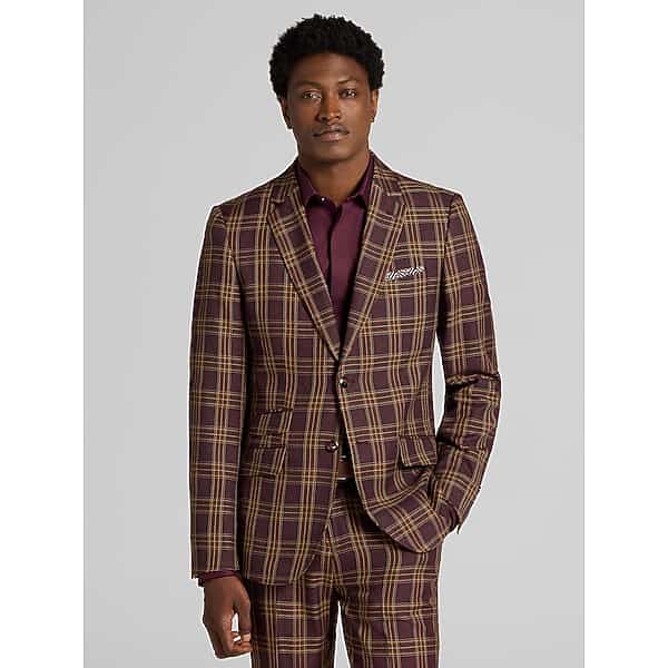 Paisley & Gray Big & Tall Men's Modern Fit Plaid Suit Burgundy Plaid - Size: 48 Regular