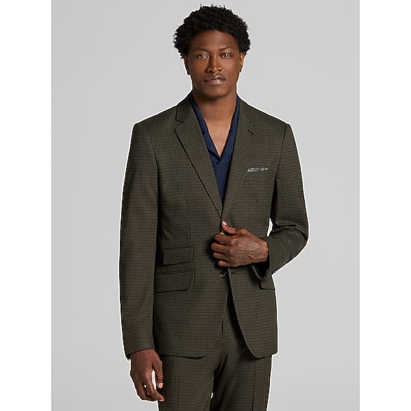 Paisley & Gray Men's Modern Fit Suit Grn Navy Blk G - Size: 42 Short