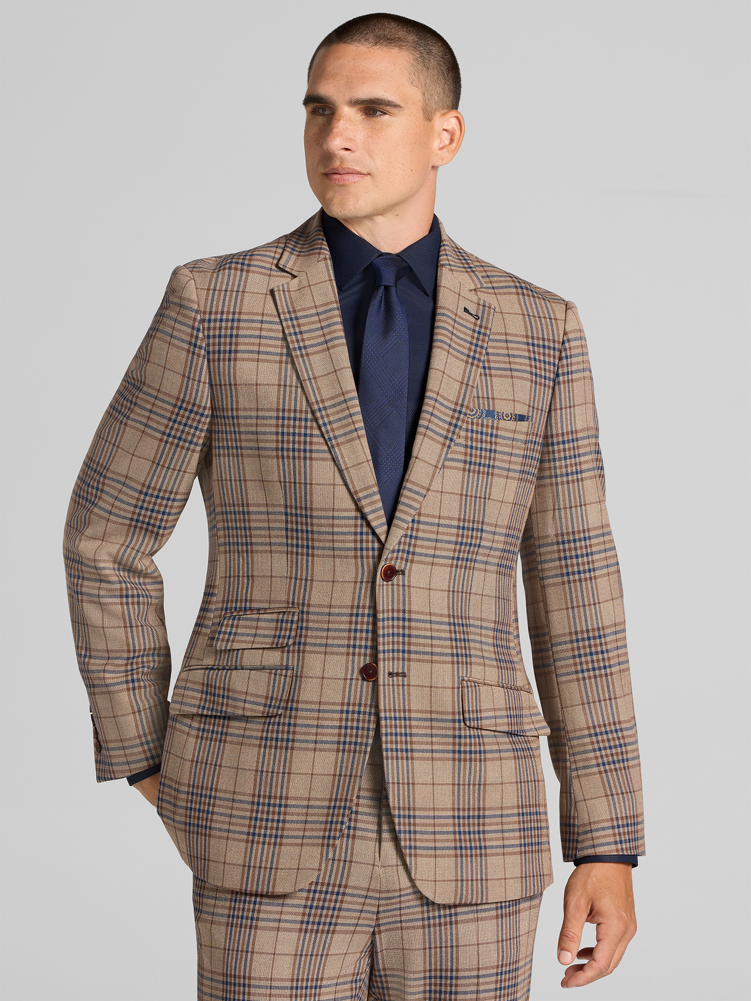 Paisley & Gray Modern Fit Plaid Suit, Bronze Check/Plaid - Brown