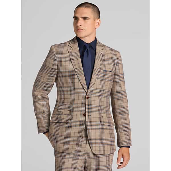 Paisley & Gray Big & Tall Men's Modern Fit Plaid Suit Bronze Check/Plaid - Size: 50 Regular