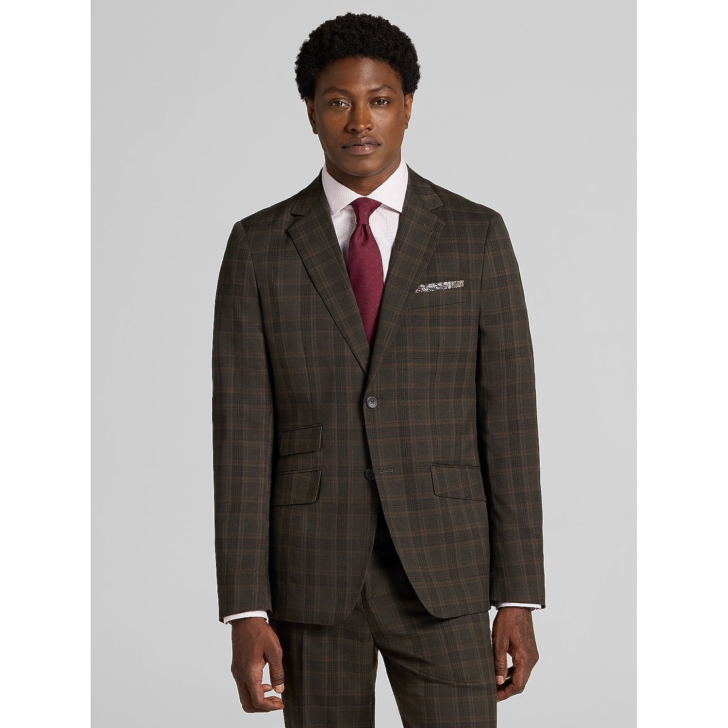 Paisley & Gray Big & Tall Modern Fit Plaid Suit in Olive Check Green – Two-Button Jacket and Flat-Front Dress Pants, Size 52 Regular