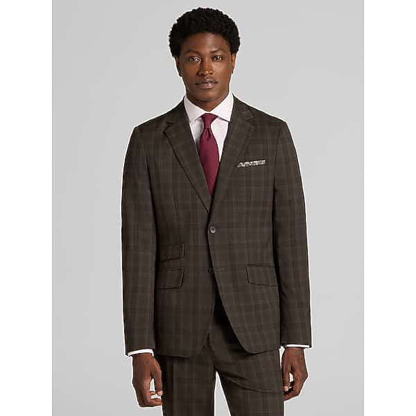 Paisley & Gray Men's Modern Fit Plaid Suit Olive Check - Size: 44 Short