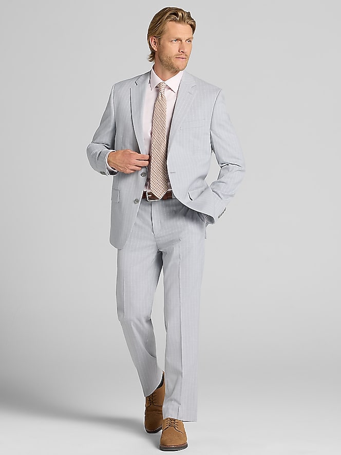 Perry Ellis Portfolio Modern Fit Stripe Suit, Gray Stripe - Image 6 of 8