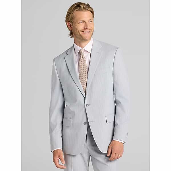 Perry Ellis Portfolio Modern Fit Stripe Men's Suit Gray Stripe - Size: 36 Short