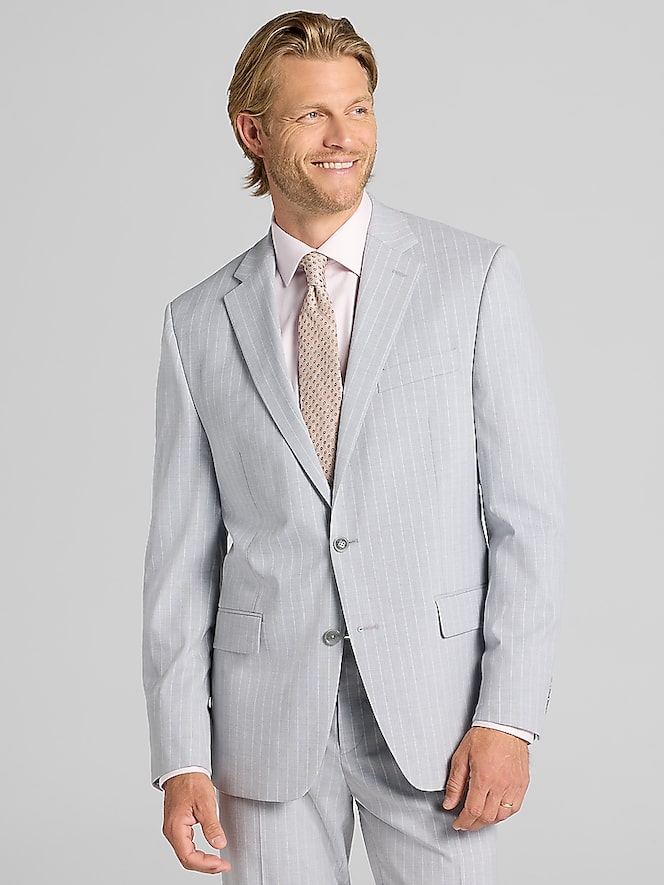 Perry Ellis Portfolio Modern Fit Stripe Suit, Gray Stripe - Image 1 of 8