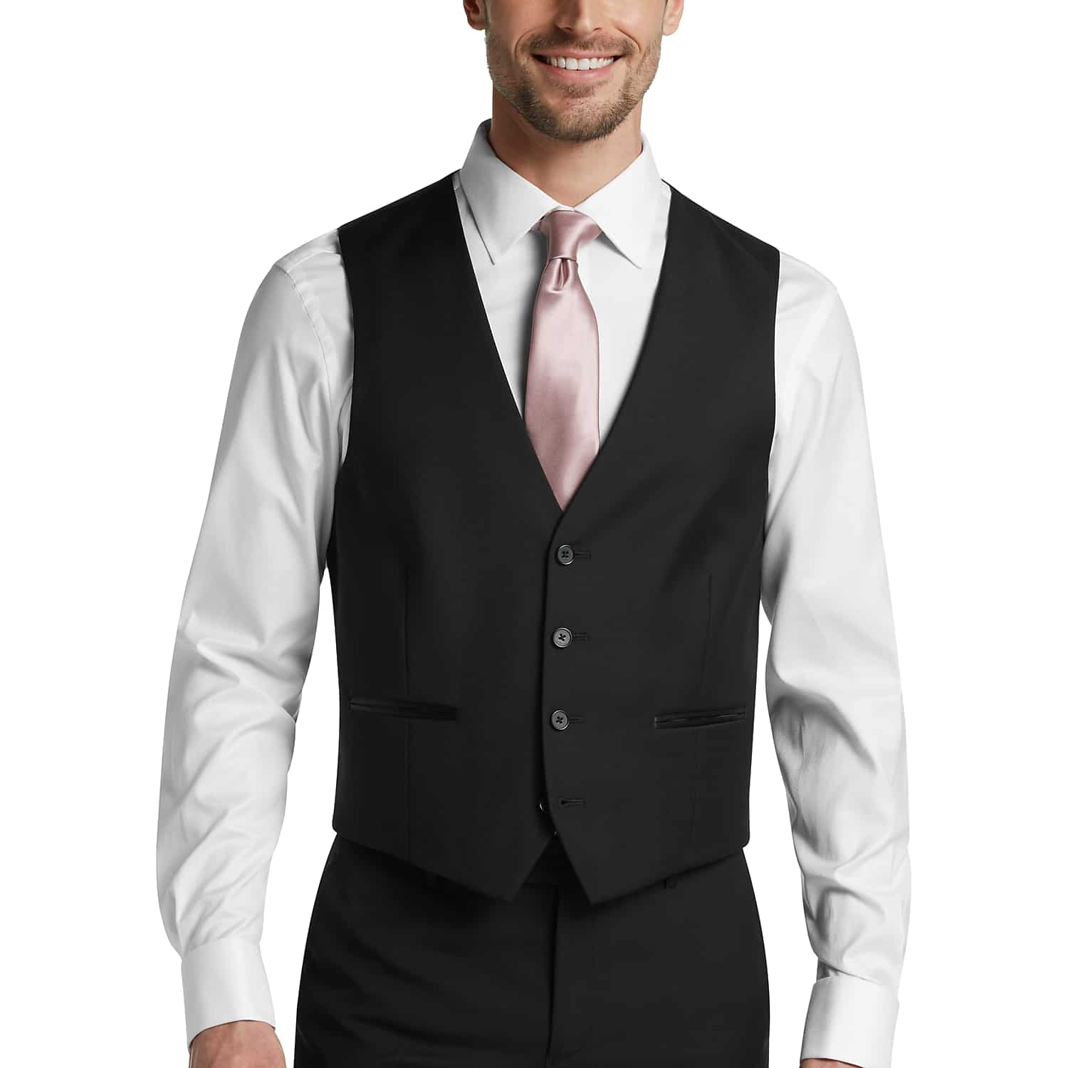 Calvin Klein Slim Fit 100% Wool Tuxedo Vest in Formal Black – Men’s XL Dress Vest for Black Tie Events