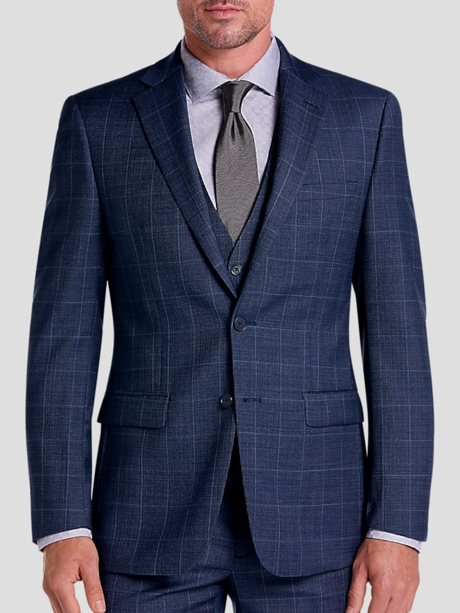 Calvin Klein Slim Fit Wool Blend Windowpane Suit Jacket