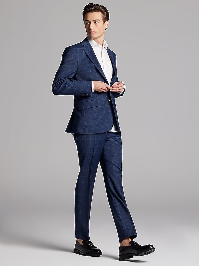 Calvin Klein Slim Fit Wool Blend Windowpane Suit Jacket
