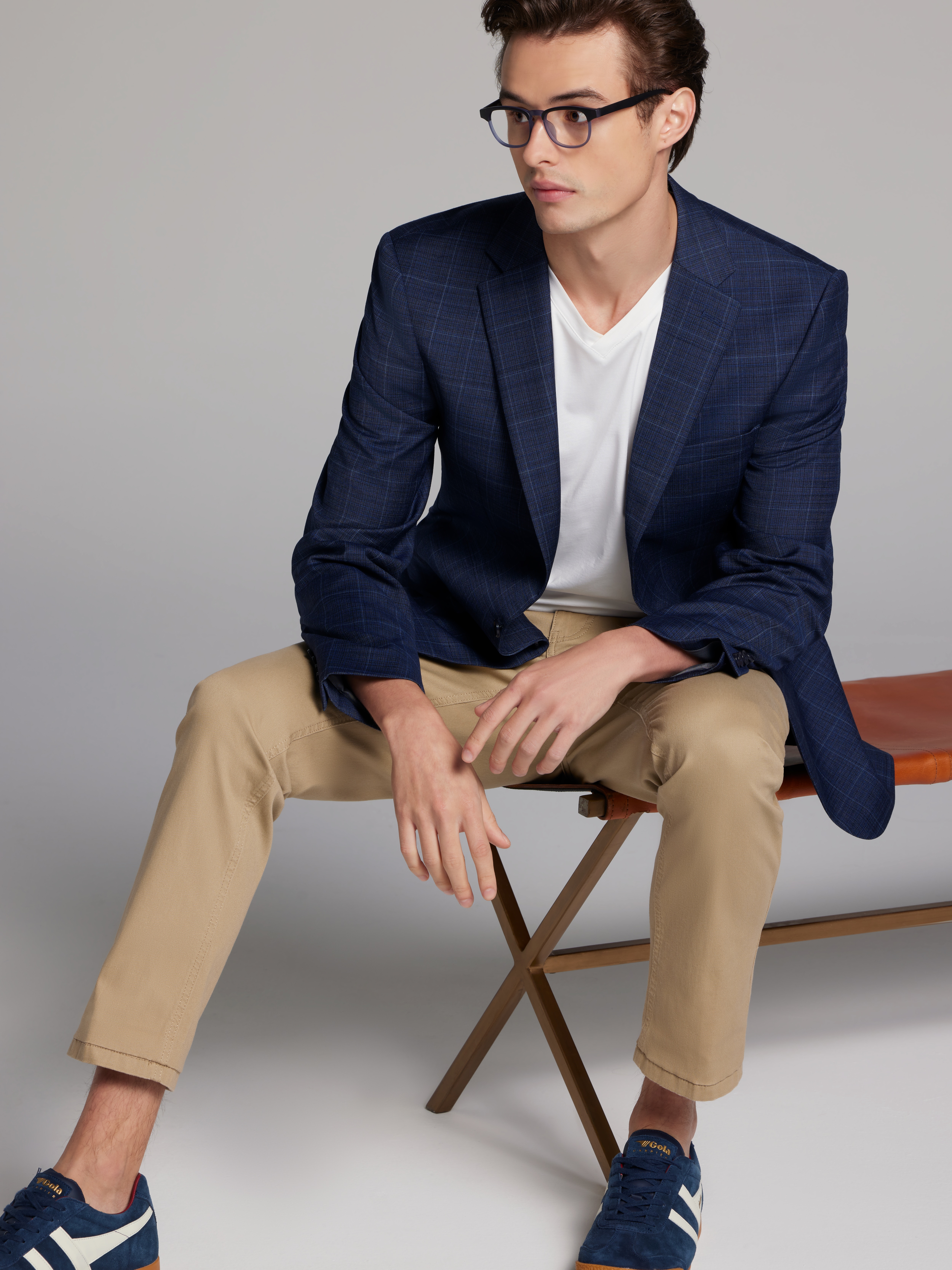 Slim Fit Wool Blend Windowpane Suit Jacket