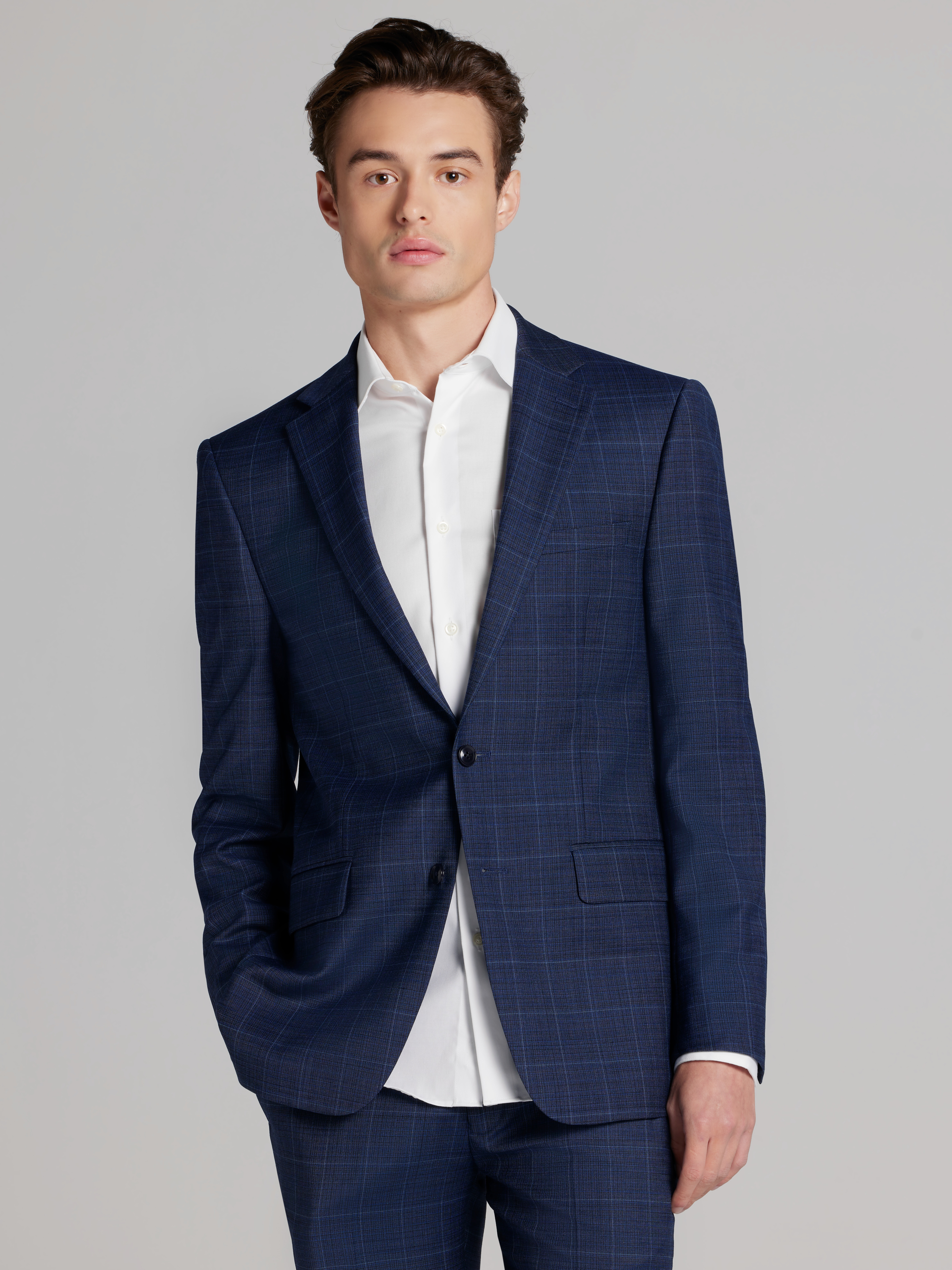 Slim Fit Wool Blend Windowpane Suit Jacket