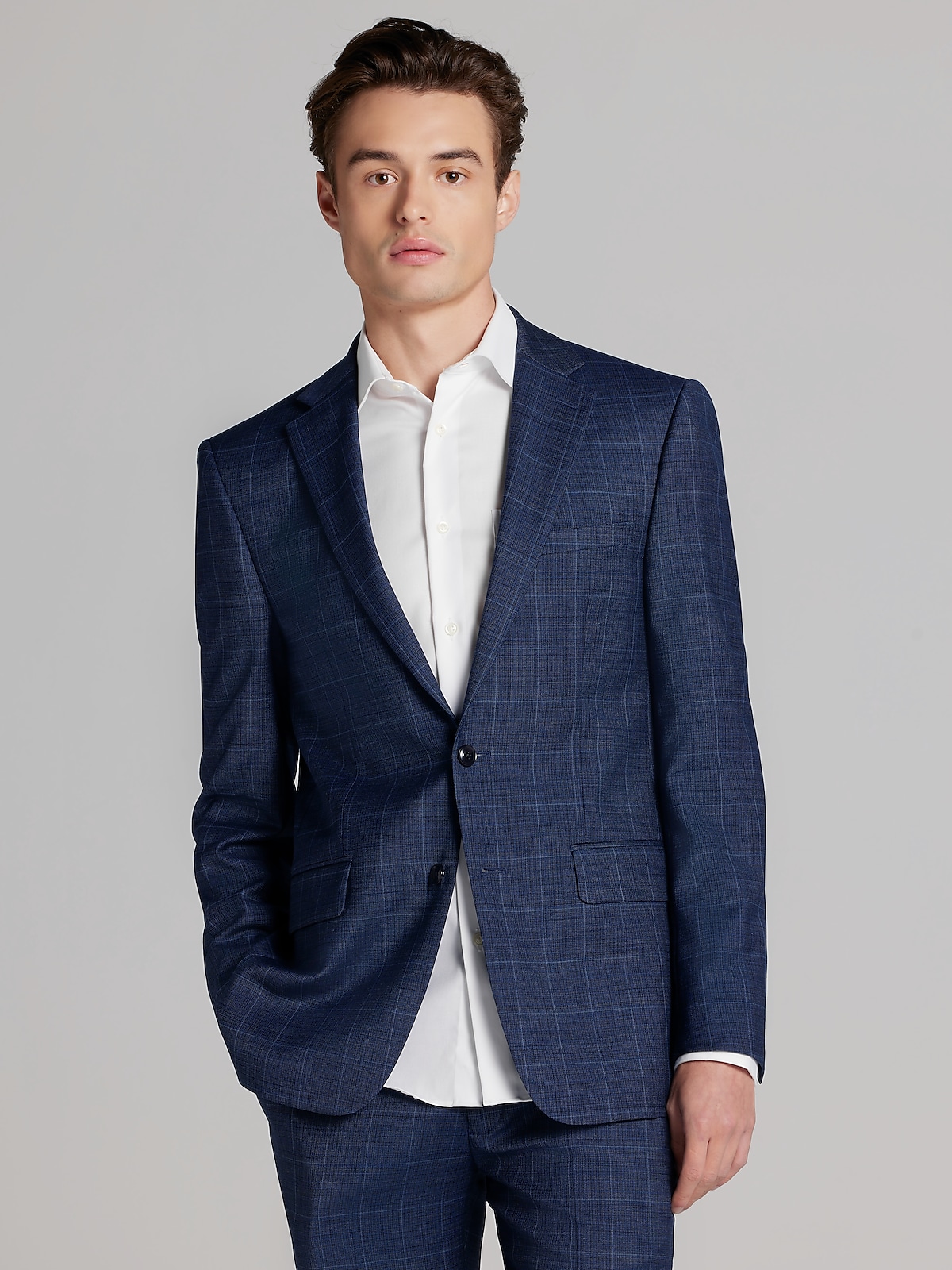 Calvin Klein Slim Fit Wool Blend Windowpane Suit Jacket Suit