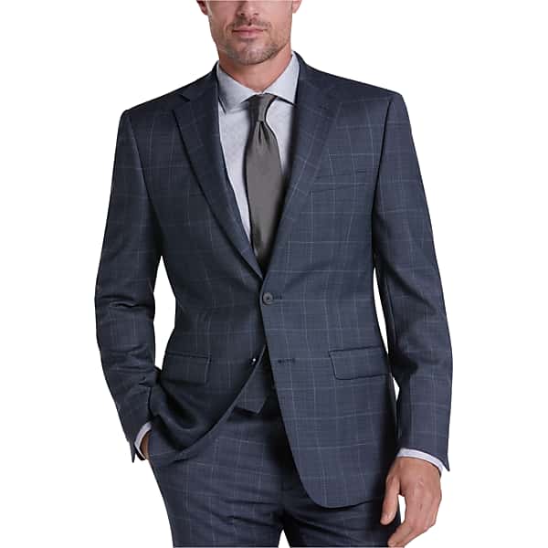 Calvin Klein Slim Fit Windowpane Men's Suit Separates Jacket Navy Plaid - Size: 44 Regular