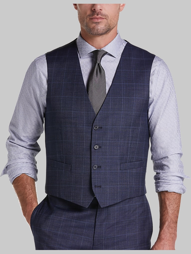Calvin Klein Slim Fit Wool Blend Windowpane Suit Vest