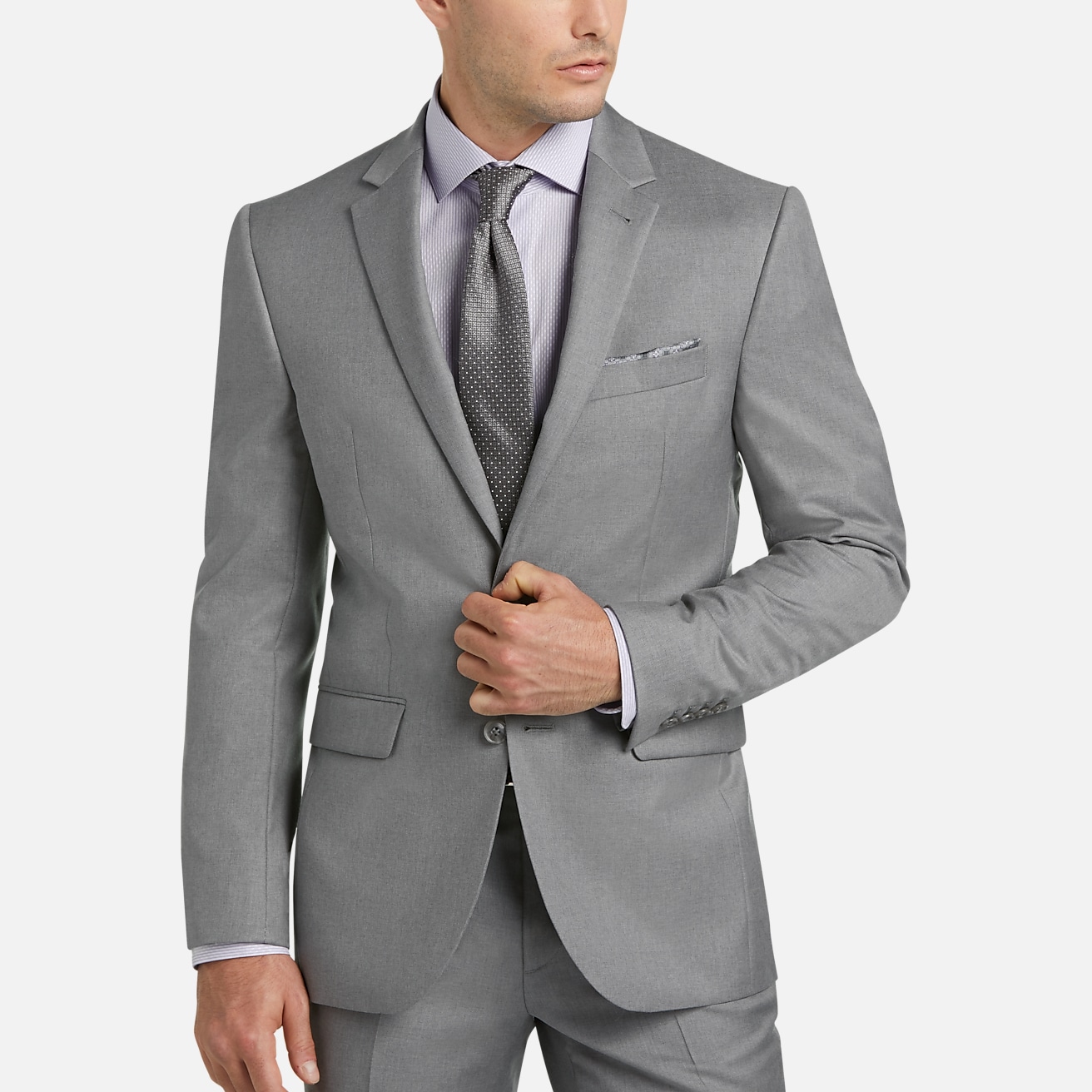Buy Slim Fit Mens Suit 2 Button Solid Medium Gray Notch Lapel Flat