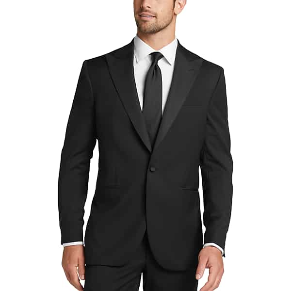 BLACK by Vera Wang Big & Tall Men's Slim FIt 100% Wool Peak Lapel Tuxedo Jacket Black Formal - Size: 52 Regular