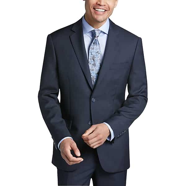 Pronto Uomo Platinum Men's Modern Fit Wool Suit Jacket Navy Sharkskin - Size: 42 Extra Long - Only Available at Men's Wearhouse TMW3V9142481