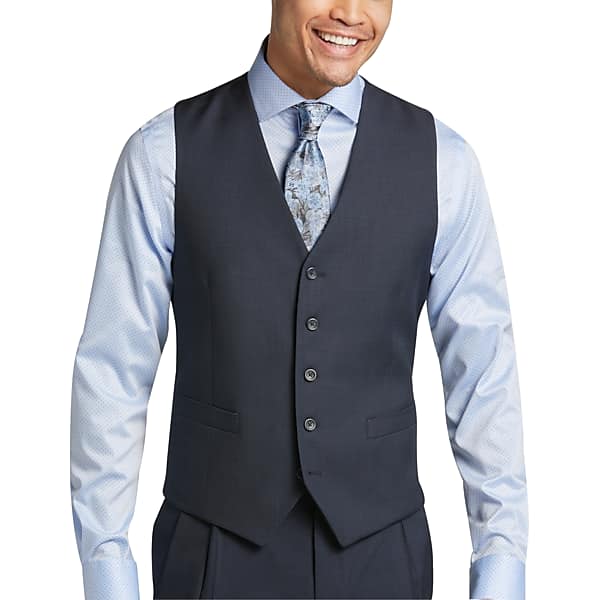Pronto Uomo Platinum Big & Tall Men's Modern Fit Suit Separates Vest Navy Sharkskin - Size: 5X - Only Available at Men's Wearhouse