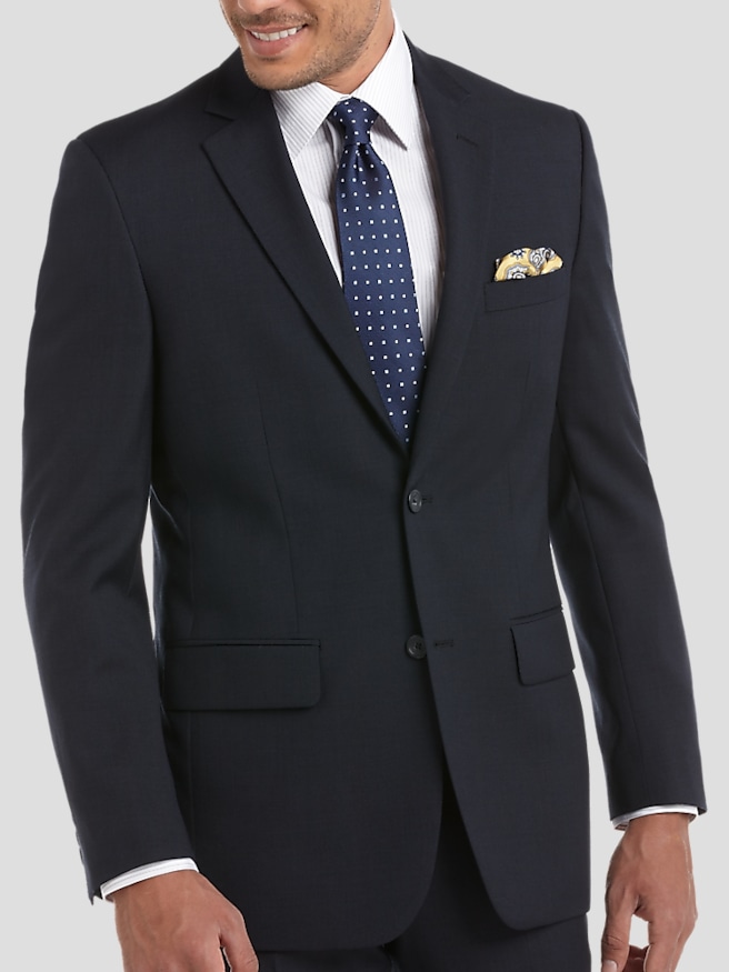 Pronto Uomo Platinum Big & Tall Men's Executive Fit Wool Suit Jacket , Navy Sharkskin / Blue