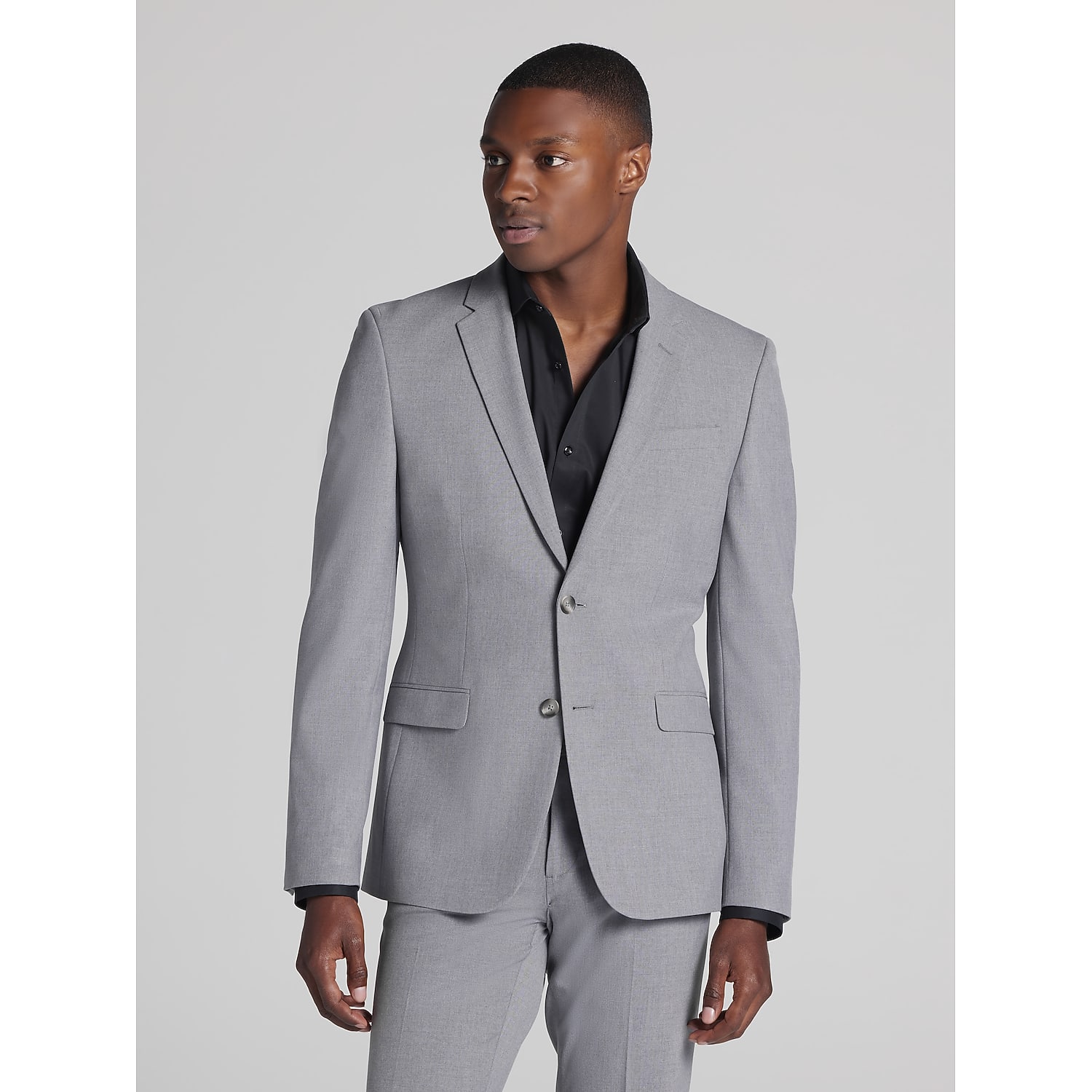 Egara Skinny Fit Men’s Suit Jacket in Medium Gray Solid – Modern Notch Lapel Two-Button Blazer, Size 40 Regular