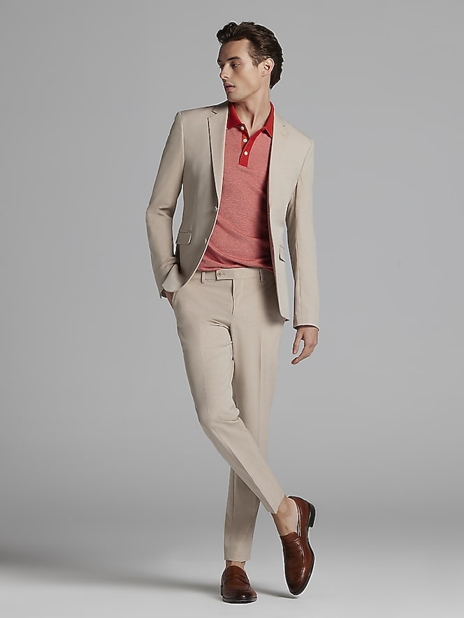 Egara Skinny Fit Suit Jacket, Tan Solid - Image 7 of 9