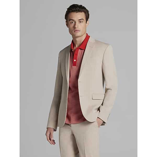 Egara Big & Tall Skinny Fit Men's Suit Jacket Tan Solid - Size: 48 Short