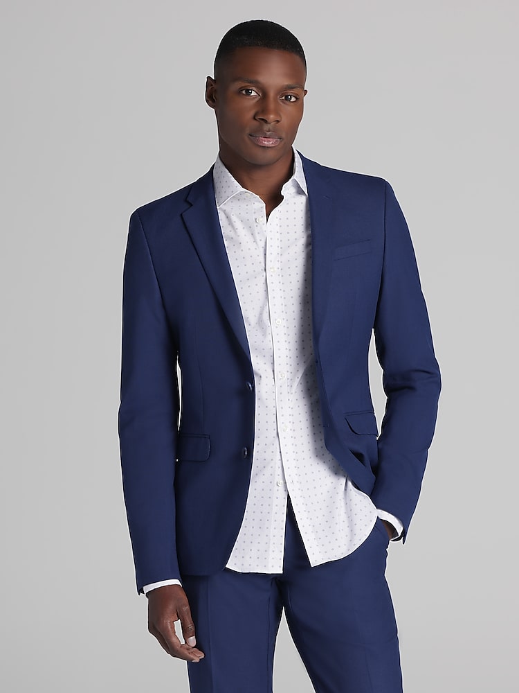 Egara Big & Tall Skinny Fit Suit Jacket in Blue Postman, Size 44 Extra Long  Notch Lapel Two-Button Mens Blazer