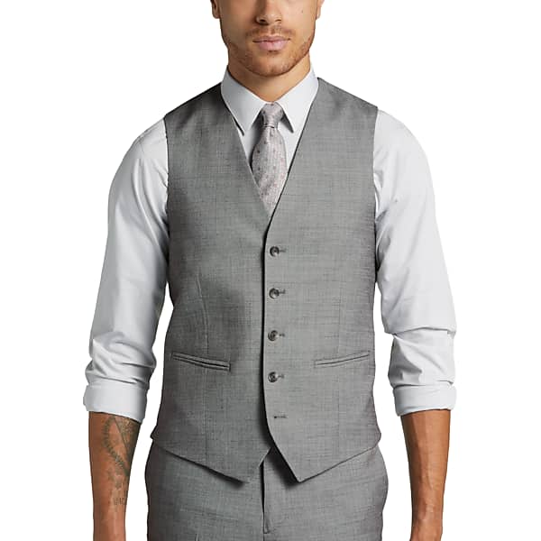 Awearness Kenneth Cole AWEAR-TECH Men's Slim Fit Suit Separates Vest Black/White Sharkskin - Size: XL