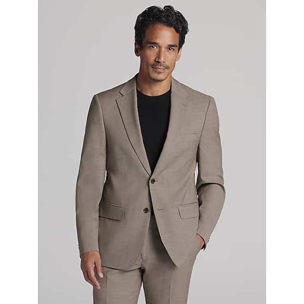 Tommy Hilfiger Big & Tall Modern Fit Wool Blend Men's Suit Jacket Tan Sharkskin - Size: 48 Regular TMW3W6C48205