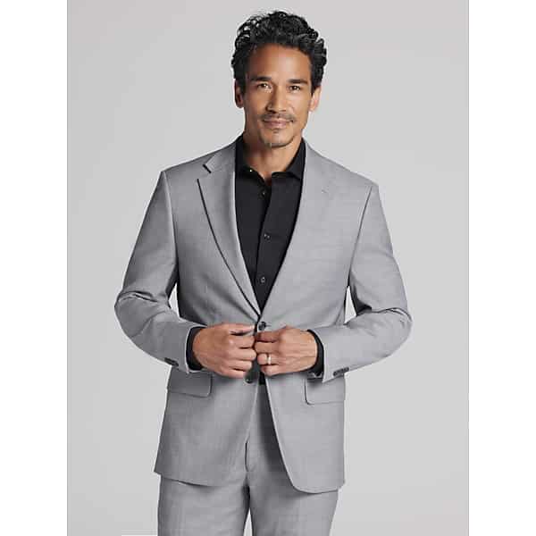 Tommy Hilfiger Big & Tall Modern Fit Wool Blend Men's Suit Jacket Black/White Sharkskin - Size: 54 Long