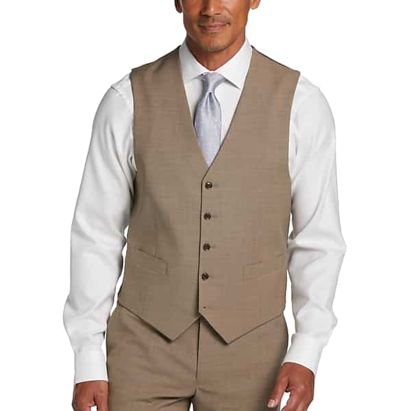 Tommy Hilfiger Big & Tall Modern Fit Wool Blend Men's Suit Vest Tan Sharkskin - Size: 3X TMW3W6G03X05