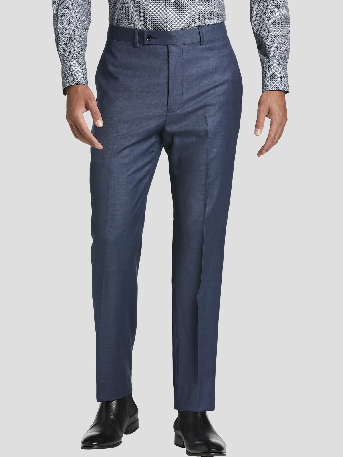 Slim fit Mens Semi Solid blue Pants-Thakhek, Sharkskin Dark Blue