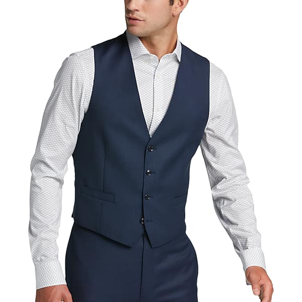 Calvin Klein Slim Fit Wool Men's Suit Vest Blue Tic - Size: Large TMW3W7500L70