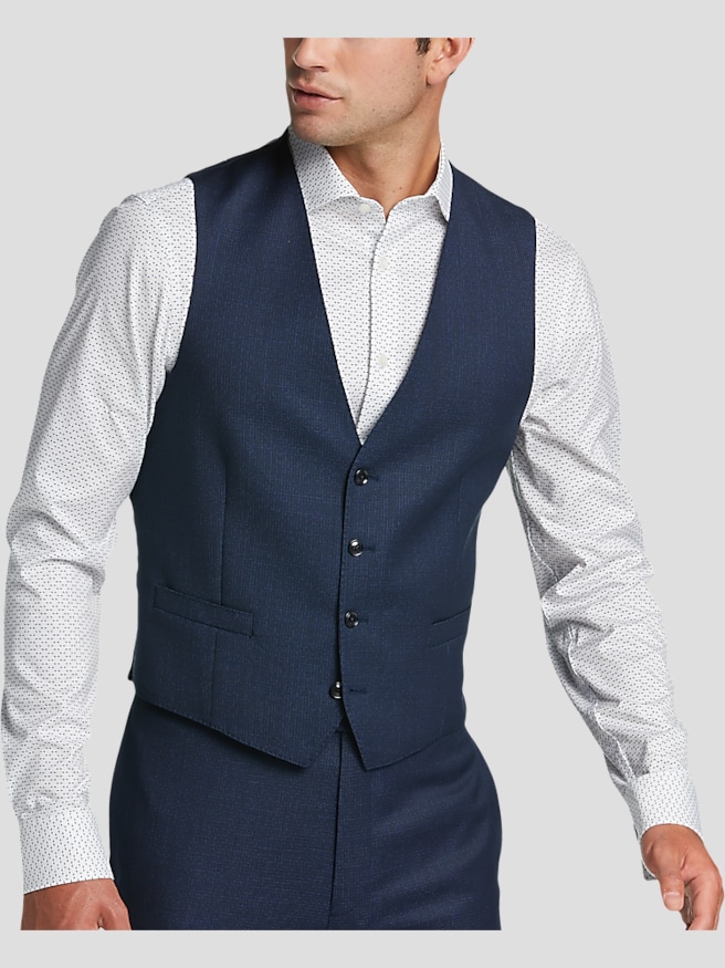 Calvin Klein Slim Fit Wool Men's Suit Vest , Blue Tic