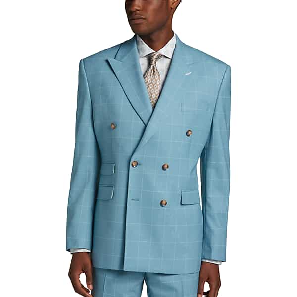 Men’s Vintage Style Suits, Classic Suits Tayion Mens Classic Fit Windowpane Plaid Suit Separates Coat Lt BlueCream Windowpane - Size 38 Short $279.99 AT vintagedancer.com