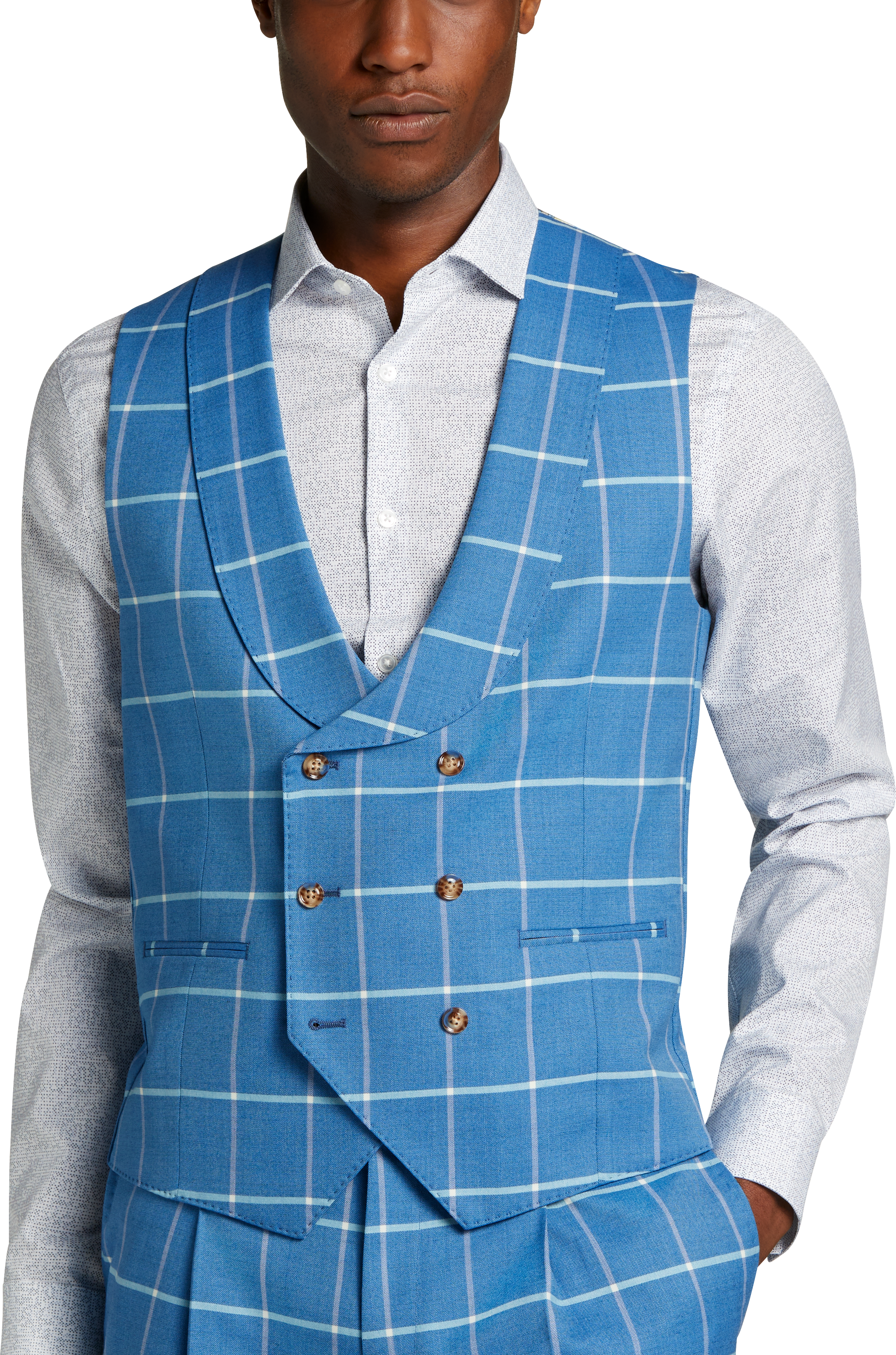 Classic Fit Suit Separates Windowpane Plaid Double Breasted Vest