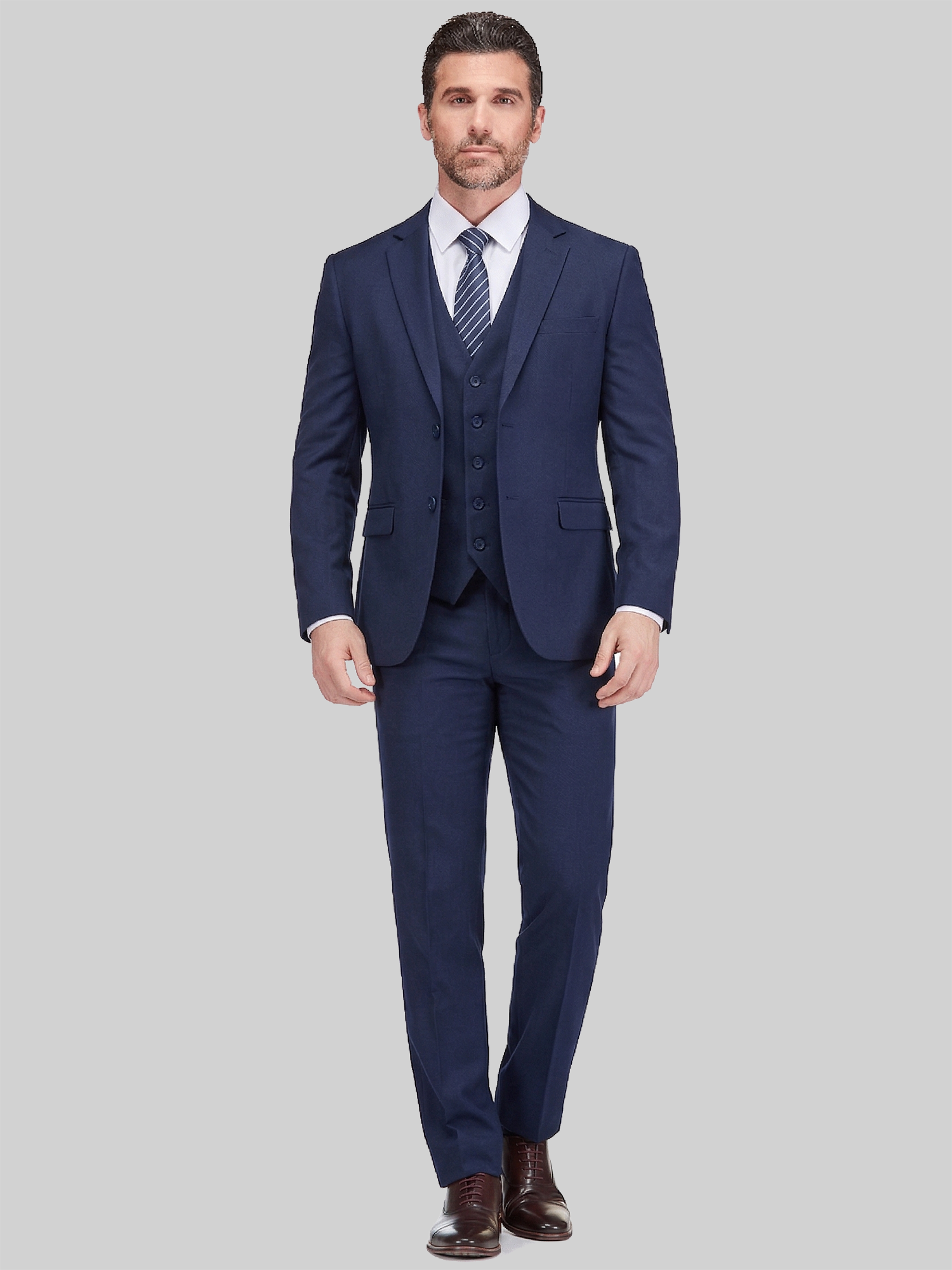 Braveman Big & Tall Men's Slim Fit 3-piece Vested Suit In Navy
