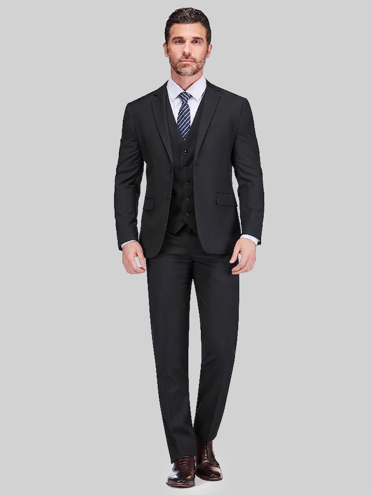 Braveman Big & Tall Men's Slim Fit 3-piece Vested Suit In Black