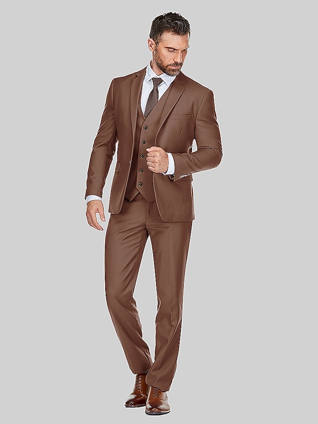 Braveman Slim Fit 3-Piece Vested Suit Brown