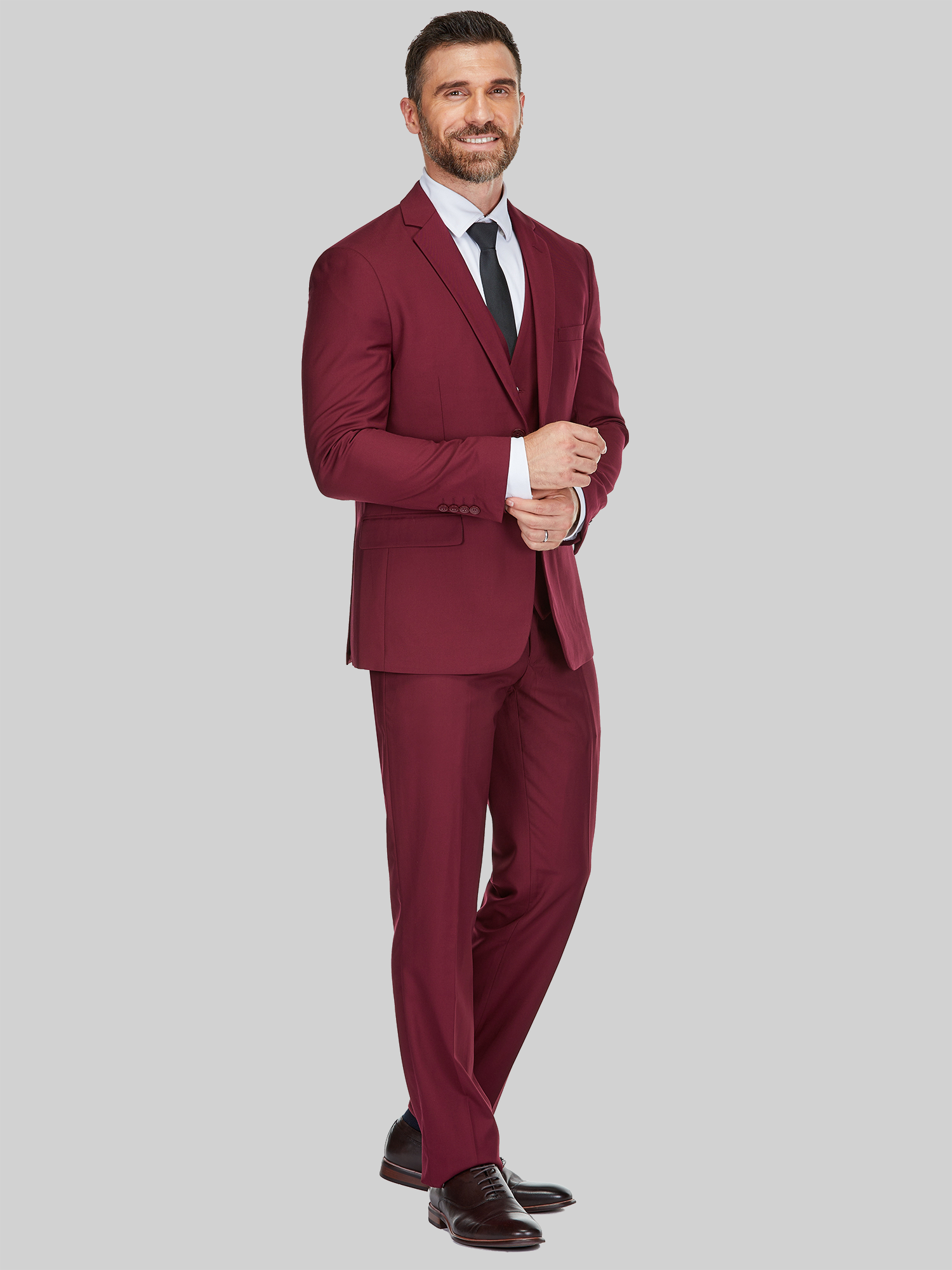 Braveman Big & Tall Men's Slim Fit 3-piece Vested Suit Burgundy - Size: 52 Long In Dark Red