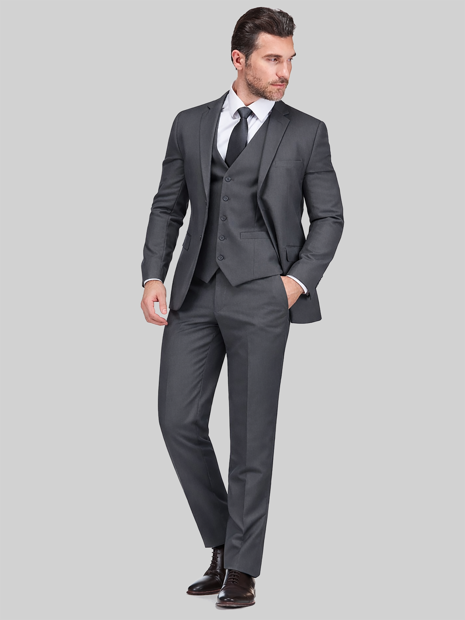 Braveman Big & Tall Men's Slim Fit 3-piece Vested Suit Charcoal In Gray