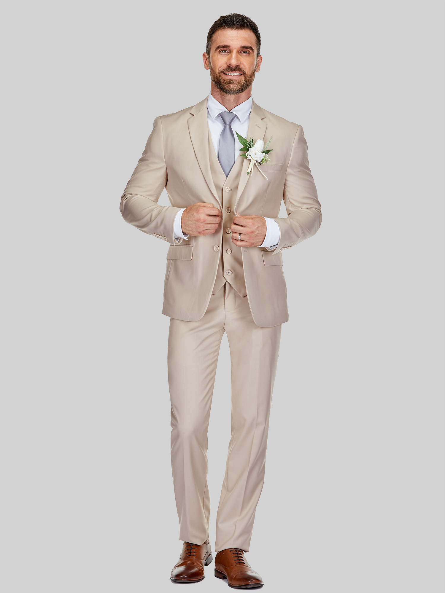 Braveman Slim Fit 3-piece Vested Suit In Light Beige