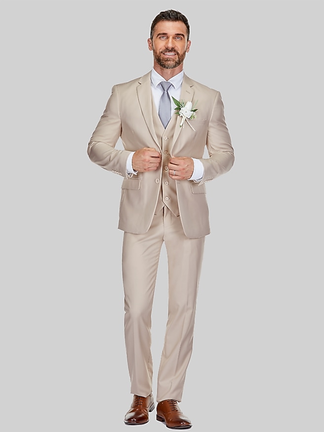 Braveman Slim Fit 3-Piece Vested Suit Light Beige