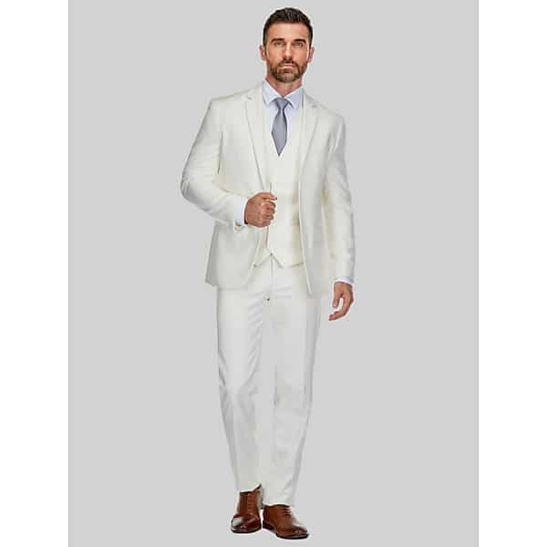 Braveman Men's Slim Fit 3-Piece Vested Suit Ivory - Size: 44 Regular
