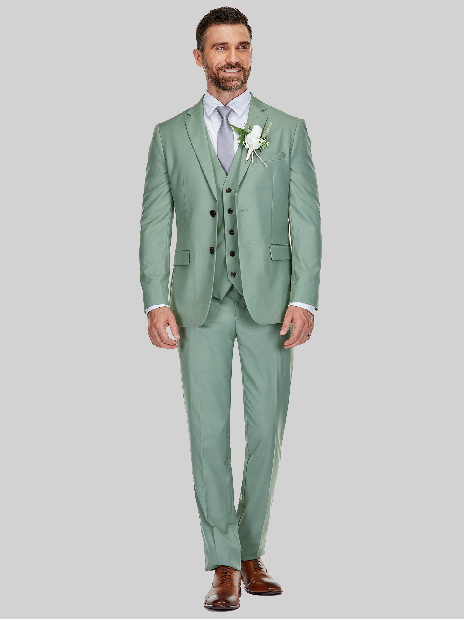 Braveman Slim Fit 3-piece Vested Suit In Sage