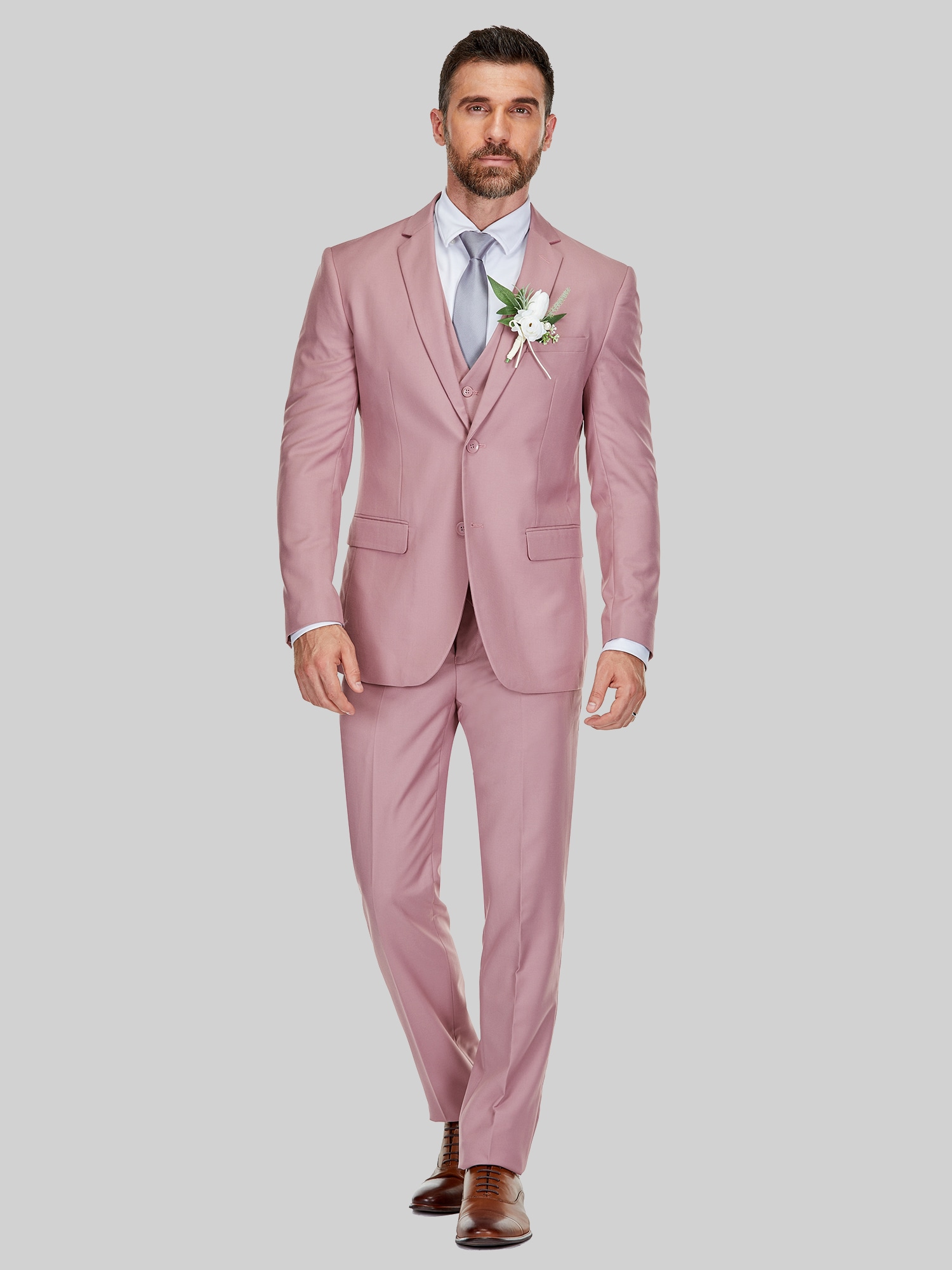 Braveman Slim Fit 3-piece Vested Suit In Dusty Rose
